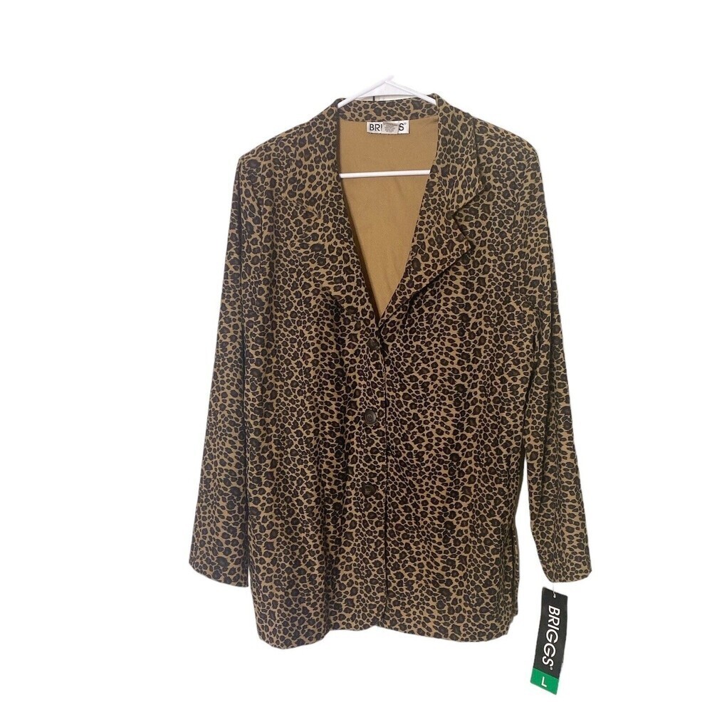 Briggs New York Womens Blazer Jacket Leopard Casual Brown Animal SZ Large Blazer